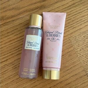 Victoria’s Secret lotion. And mist set